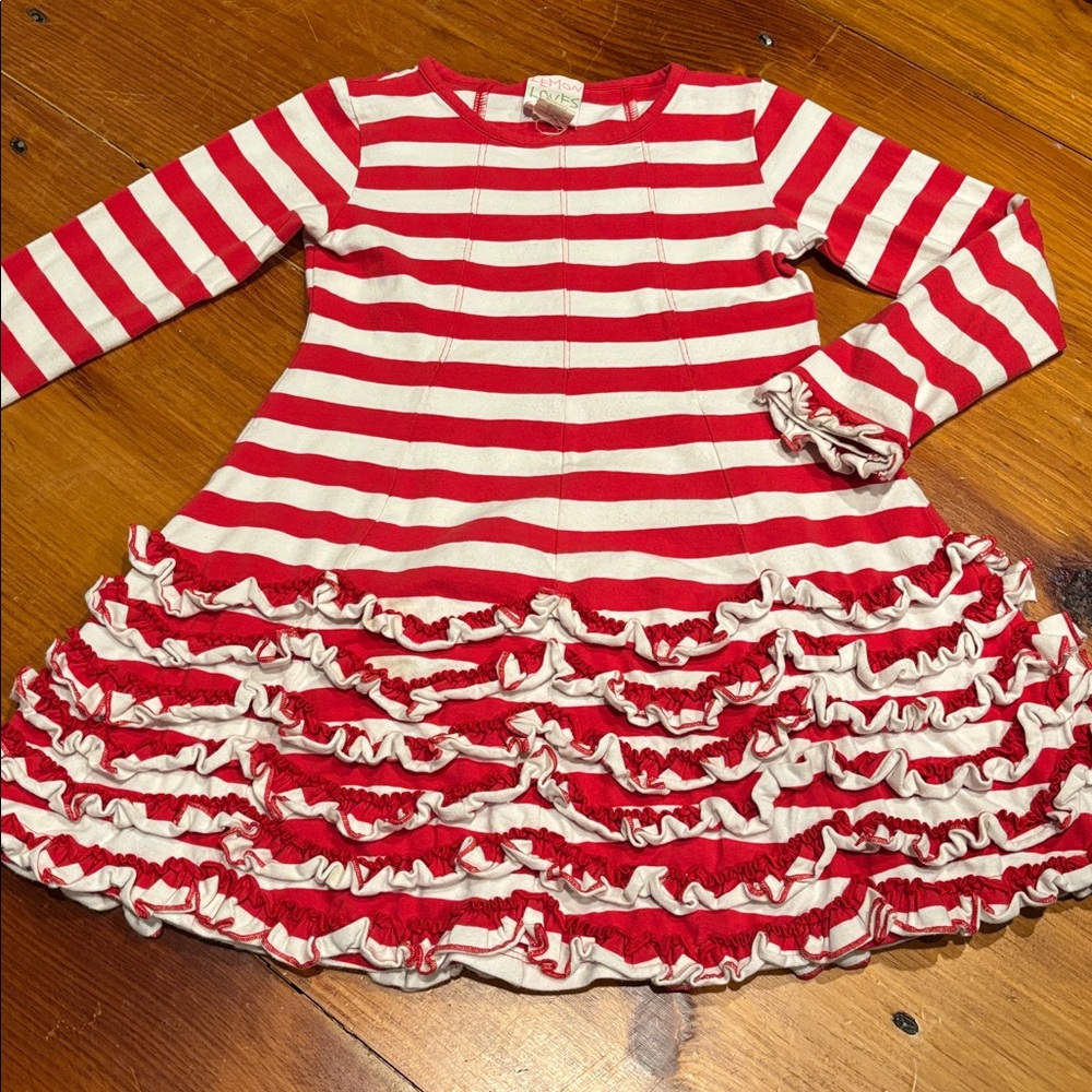 LEMON LOVES LIME 7 Red/White Twirly Dress Ruffled & Cuffs Skirt